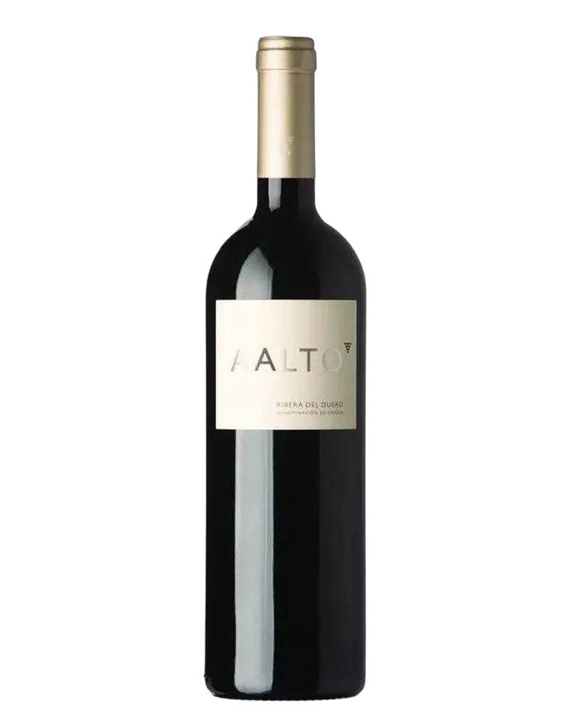 Bodegas Aalto Rotwein Flasche Aalto 2023, dunkler Rotwein mit Etikett, elegant und hochwertig, auf weißem Hintergrund.