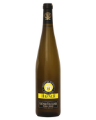 Grüner Veltliner 2025 Weisswein vom Weingut Hafner in einer Weinflasche auf einem Weinglas und Weinberg.