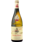 Château-Fuissé Pouilly Fuissé Tête de Cuvée 2023 Weißwein, klare Flasche mit goldgelbem Wein im Weinglas